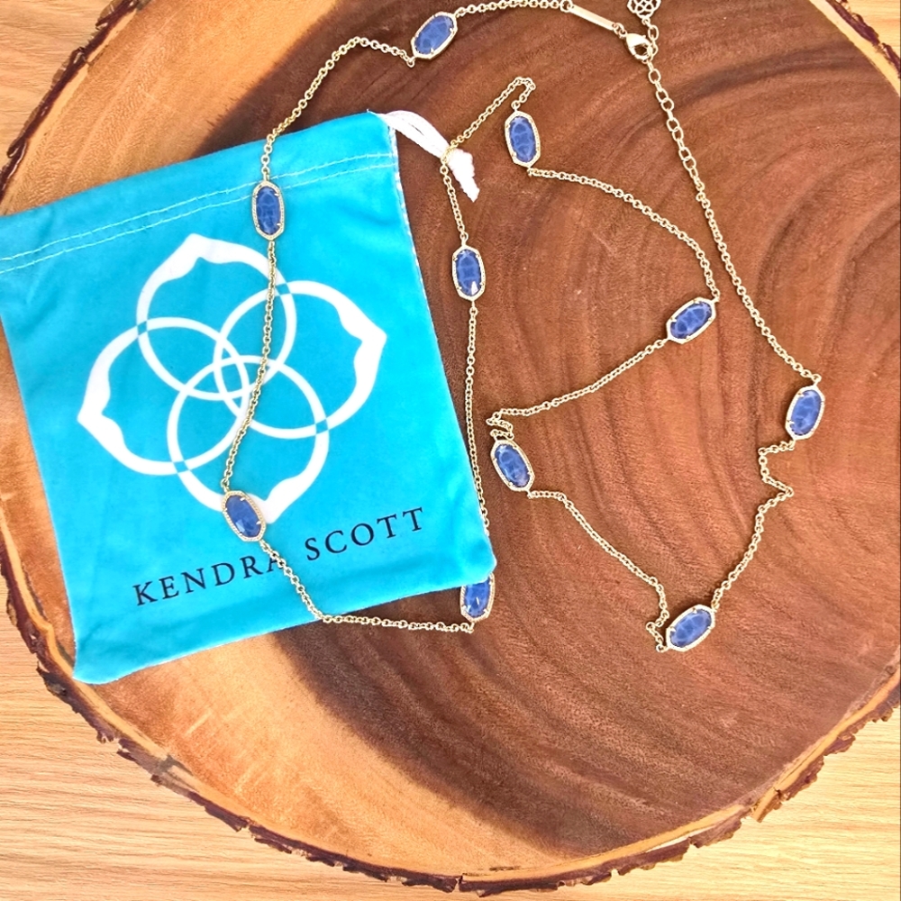 *Vintage Rare* Kendra Scott Kelsie Kellie Station Necklace Blue Illusion Gold